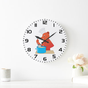 Grande Horloge Ronde Chef Ours Cuisine Soupe Amusant Animal cuisine