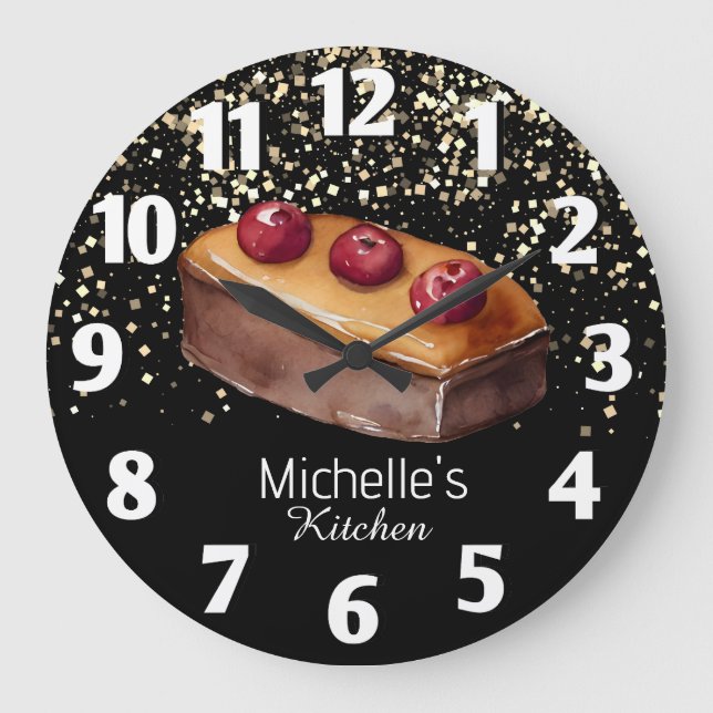 Grande Horloge Ronde Chef pâtissier Glitter Cake Baker Personnalisé (Recto)