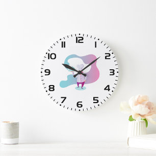 Grande Horloge Ronde Chef souriant avec Moustache et plateau de service