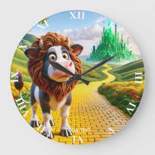 Grande Horloge Ronde Chemin de lion de vache mignonne Imaginaire