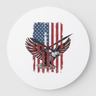 Grande Horloge Ronde Chemise à motif de drapeau d'aigle patriotique vin