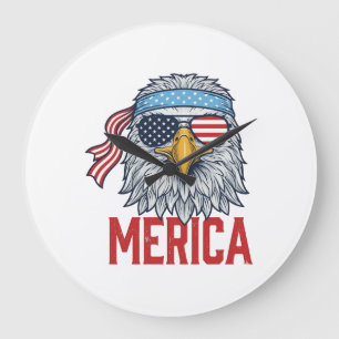 Grande Horloge Ronde Chemise avec gravure vintage de l'aigle patriotiqu