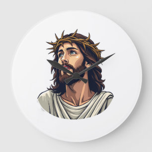 Grande Horloge Ronde Chemise avec gravure vintage Jésus Couronne d'Épin