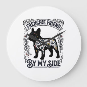 Grande Horloge Ronde Chemise Bouledogue Français Floral Vintage Amoureu