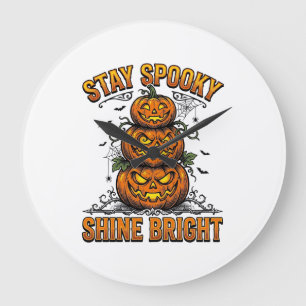 Grande Horloge Ronde Chemise brillante vintage Halloween citrouille dés