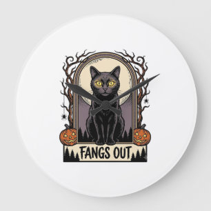 Grande Horloge Ronde Chemise Chat Noir Halloween Design Vieux Crocs_1
