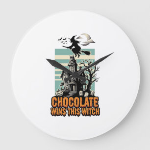 Grande Horloge Ronde Chemise Chocolat Sorcière Dessin de friandise sucr
