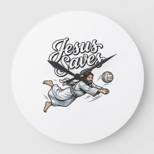 Grande Horloge Ronde Chemise chrétienne vintage Jésus Sauve Volleyball