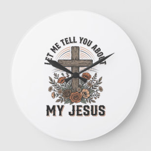 Grande Horloge Ronde Chemise chrétienne vintage My Jesus Floral Cross (