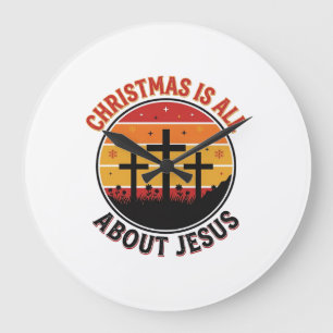 Grande Horloge Ronde Chemise Christian Noël Jésus Coucher de soleil Cro