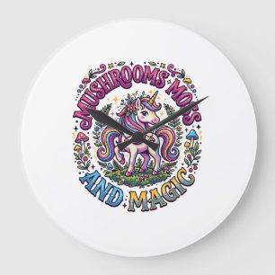 Grande Horloge Ronde Chemise commerciale Licornes Champignons Mousse et