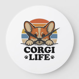 Grande Horloge Ronde Chemise Corgi Life Gravure Vintage Art Amoureux de
