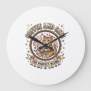 Grande Horloge Ronde Chemise d'art vectoriel vintage Café et chats Chat