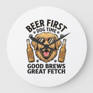 Grande Horloge Ronde Chemise de bière Retriever doré Funny Dog Lover Vi