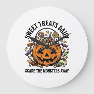 Grande Horloge Ronde Chemise de bonbons Halloween Dessin de monstre mig