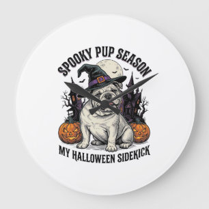 Grande Horloge Ronde Chemise de Bulldog Halloween Chien Sorcière Mignon