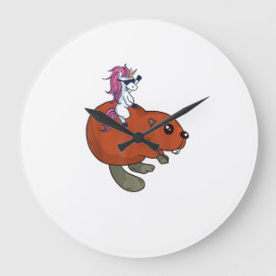Grande Horloge Ronde Chemise de castor drôle de licorne cadeau de t-shi