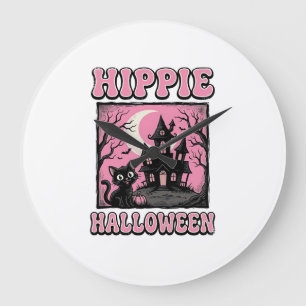 Grande Horloge Ronde Chemise de chat de maison hantée vintage Halloween