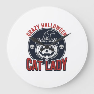 Grande Horloge Ronde Chemise de chat de sorcière vintage de dame de cha