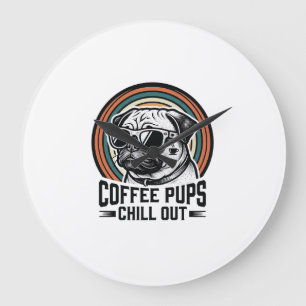 Grande Horloge Ronde Chemise de chien au café rétro détendu graphique P
