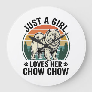 Grande Horloge Ronde Chemise de chien Chow Chow Fille vintage amoureuse