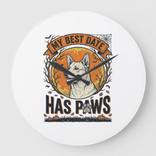 Grande Horloge Ronde Chemise de chien Halloween pour parents d'animaux 