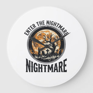 Grande Horloge Ronde Chemise de cimetière d'Halloween Design de lune de