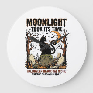 Grande Horloge Ronde Chemise de cimetière vintage de chat noir Hallowee