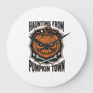 Grande Horloge Ronde Chemise de citrouille d'Halloween Vintage Jack O L