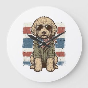 Grande Horloge Ronde Chemise de conception de gravure vintage de chien 