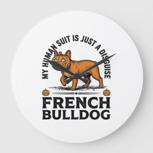 Grande Horloge Ronde Chemise de costume de pumpkin de bouledogue frança