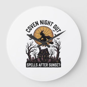 Grande Horloge Ronde Chemise de coven hanté Maison de sorcière vintage