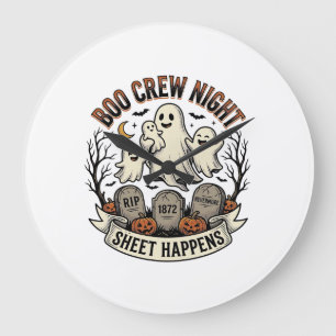 Grande Horloge Ronde Chemise de fête Vintage Ghost Halloween Boo Crew S