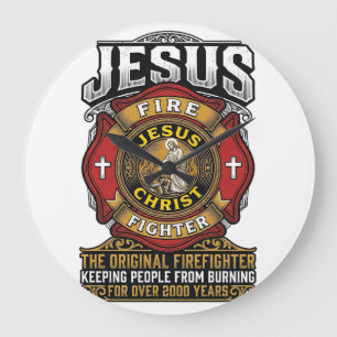 Grande Horloge Ronde Chemise de foi chrétienne vintage Jésus pompier