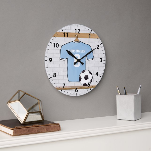 Grande Horloge Ronde Chemise de Football personnalisable Ciel bleu et b (Bureau)