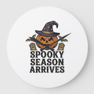 Grande Horloge Ronde Chemise de gravure vintage Halloween Citrouille de