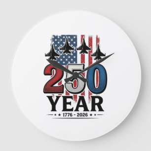 Grande Horloge Ronde Chemise de gravure vintage jet patriotique 250 ans