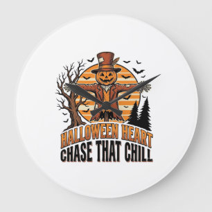 Grande Horloge Ronde Chemise de Halloween Épouvantail Gravure Vintage R