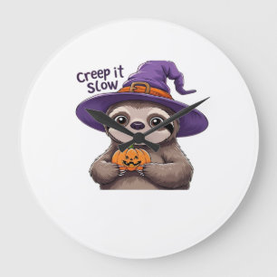 Grande Horloge Ronde Chemise de Halloween Sorcière Paresseuse Mignonne