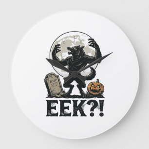 Grande Horloge Ronde Chemise de loup-garou Halloween Gravure Vintage Lu