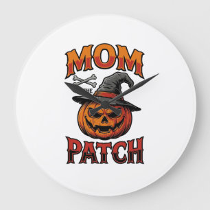 Grande Horloge Ronde Chemise de maman Halloween Citrouille Os Art Vinta