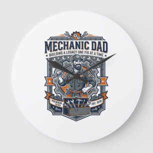 Grande Horloge Ronde Chemise de Mécanicien de la Fête des Pères Papa Dr