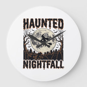 Grande Horloge Ronde Chemise de nuit hantée Gravure vintage Halloween D