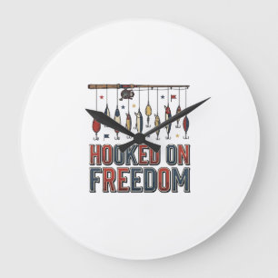 Grande Horloge Ronde Chemise de pêche patriotique accro à la liberté De