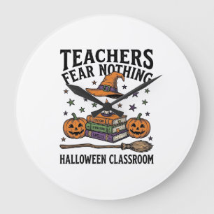 Grande Horloge Ronde Chemise de professeur Halloween avec livres de sor
