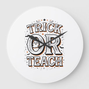 Grande Horloge Ronde Chemise de professeur Halloween Trick Or Teach vin