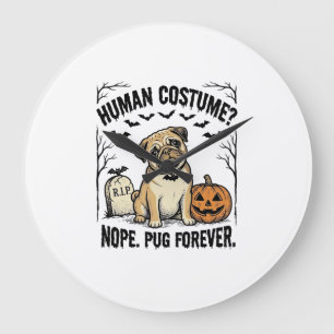 Grande Horloge Ronde Chemise de pug Halloween Vintage Drôle de costume