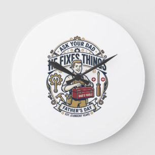 Grande Horloge Ronde Chemise de réparation de papa de la fête des pères