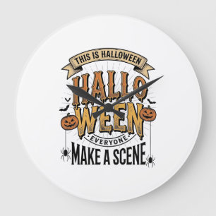 Grande Horloge Ronde Chemise de scène Halloween Gravure vintage Citroui