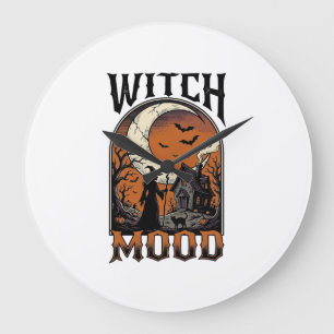 Grande Horloge Ronde Chemise de sorcière Halloween Design de Lune Hanté